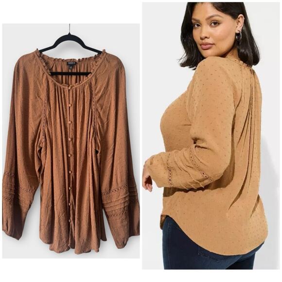 torrid Tops - Torrid Washable Gauze Lace Inset Top, size 4/4x